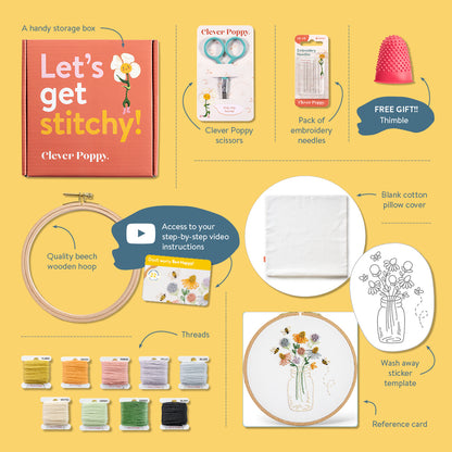 Bee Happy Throw Pillow Cover Beginner Kit